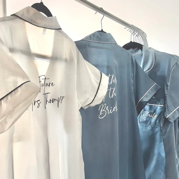 Blue Satin Hen Party Pjs | Bridal Party Pyjamas for Hen Weekend | Pyjamas for morning of the wedding | Blue Cloud 9 pyjamas