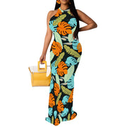 Women Sexy Bodycon Maxi Dress Tie Dye Beach Summer Dresses Halter Backless Vacation Long Sundress
