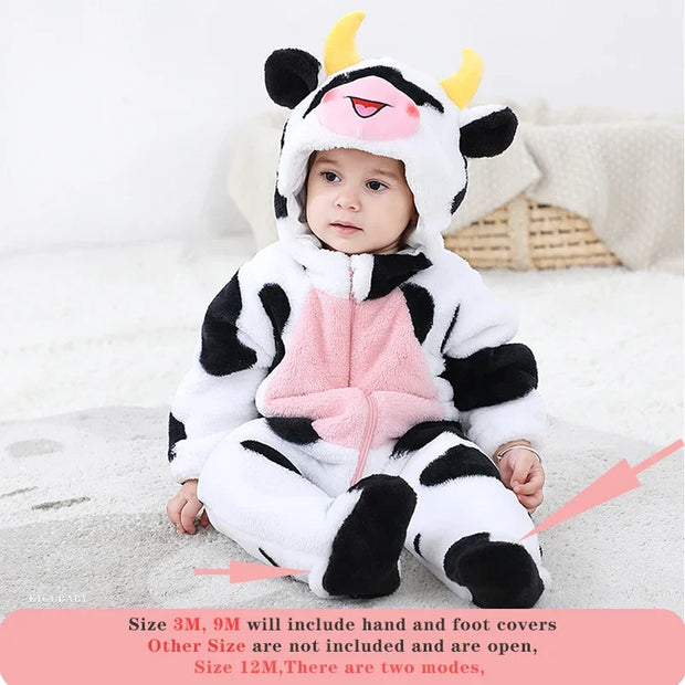 Kigurumis Unicorn Baby Girls Clothes Romper Lovely Infant Baby Onesie Bodysuit Cartoon Newborn Zipper Hooded Flannel Jumpsuits