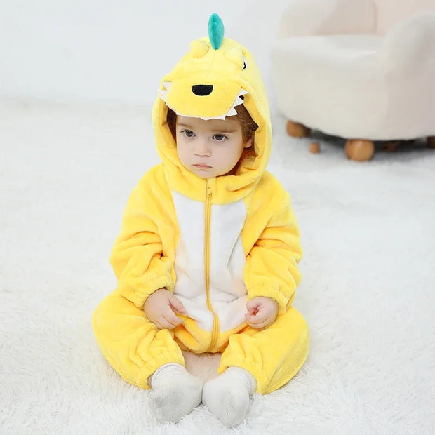 Kigurumis Unicorn Baby Girls Clothes Romper Lovely Infant Baby Onesie Bodysuit Cartoon Newborn Zipper Hooded Flannel Jumpsuits