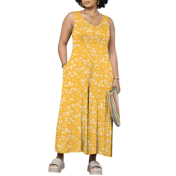 Women's Jumpsuits Overalls Wide Leg Casual 2025 Rompers Sleeveless Smocked One Piece High Waist Loose Fit with Pockets