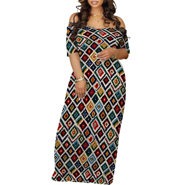 Plus Size Maxi Dresses for Curvy Women Summer Casual Loose Short Sleeve Long Beach Dress with Pocket