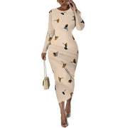 Women's Casual Basic Pencil Dress Sexy Long Sleeve Bodycon Midi Club Dress