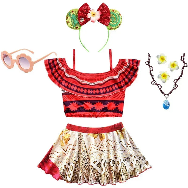 Summer Fairy Princess Moana Swimwear Girl Swimsuit Infant Baby Swimsuits Girls Beach Bikini Party Clothes Kids Bath Clothing Set