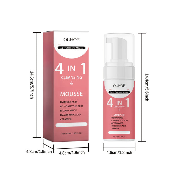 3.38fl.oz Mousse super nettoyante à l'acide salicylique, sérum pour le visage 4 en 1