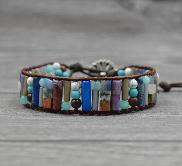 Leather Beaded Bracelet with Natural Stones and Style