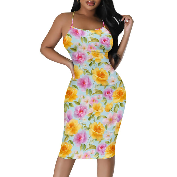 Summer Women's Sexy Sleeveless Spaghetti Strap Tank Dress Basic Tight Backless Bodycon Club Party Midi Dress