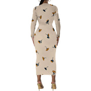 Women's Casual Basic Pencil Dress Sexy Long Sleeve Bodycon Midi Club Dress
