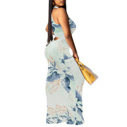 Women Sexy Bodycon Maxi Dress Tie Dye Beach Summer Dresses Halter Backless Vacation Long Sundress