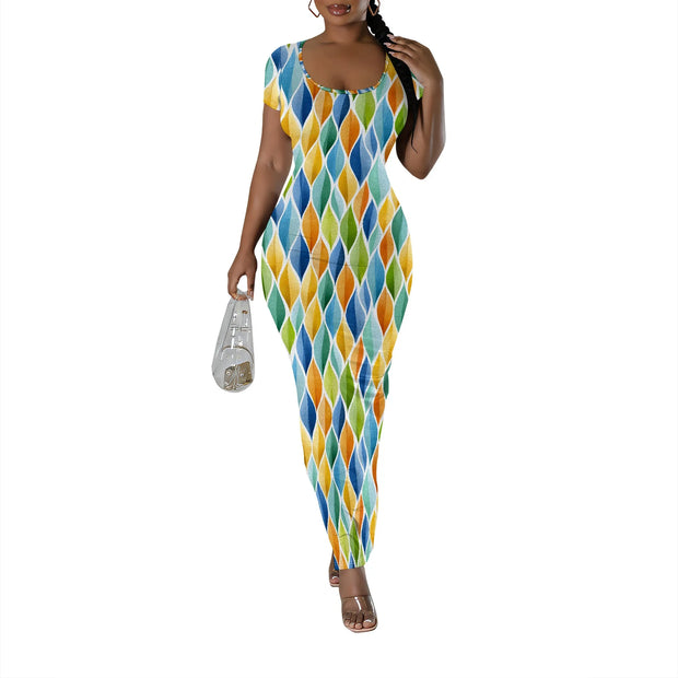 Womens Summer Casual Sexy Short Sleeve Bodycon Dress Basic Pencil Midi Club Dresses