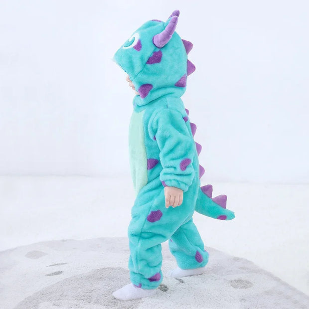 Kigurumis Unicorn Baby Girls Clothes Romper Lovely Infant Baby Onesie Bodysuit Cartoon Newborn Zipper Hooded Flannel Jumpsuits