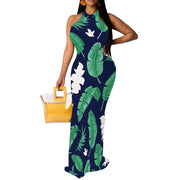 Women Sexy Bodycon Maxi Dress Tie Dye Beach Summer Dresses Halter Backless Vacation Long Sundress