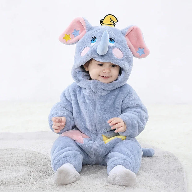 Kigurumis Unicorn Baby Girls Clothes Romper Lovely Infant Baby Onesie Bodysuit Cartoon Newborn Zipper Hooded Flannel Jumpsuits