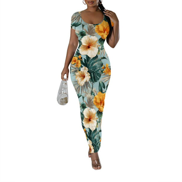 Womens Summer Casual Sexy Short Sleeve Bodycon Dress Basic Pencil Midi Club Dresses