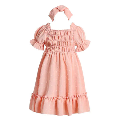 Summer New Children's Princess Style Solid Color Dress