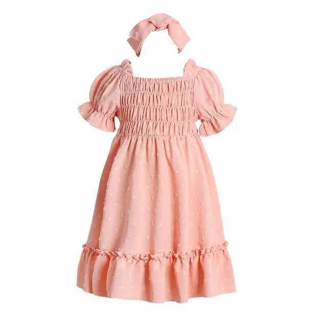 Summer New Children's Princess Style Solid Color Dress