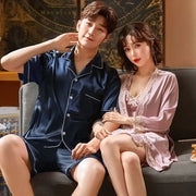 Couple's Ice Silk Summer Pajamas and Nightdress Set