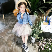 Girls' Denim Dress with Tulle Princess Skirt