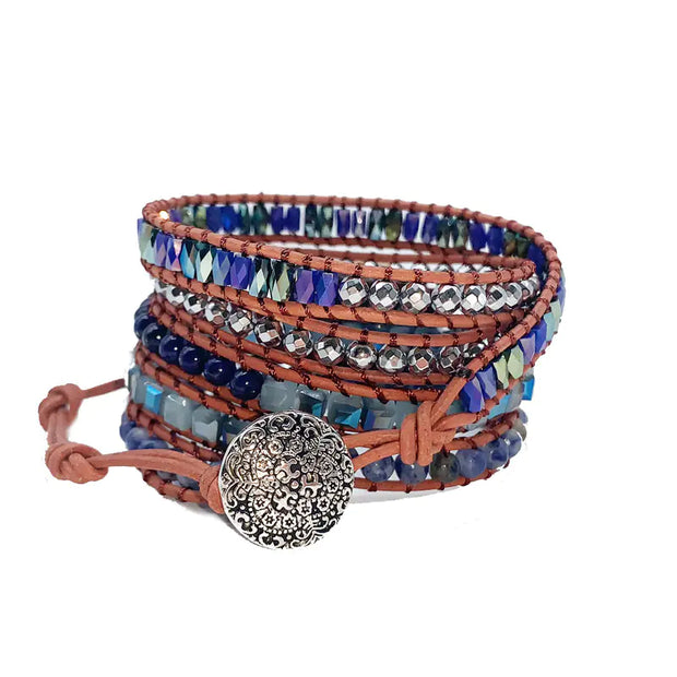 Handcrafted Multi-layer Leather Bracelet with Natural Stones