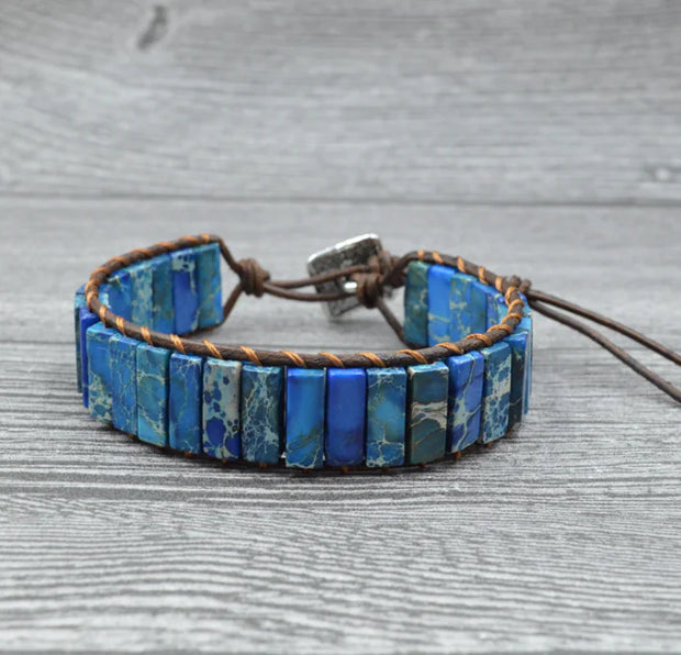 Leather Beaded Bracelet with Natural Stones and Style