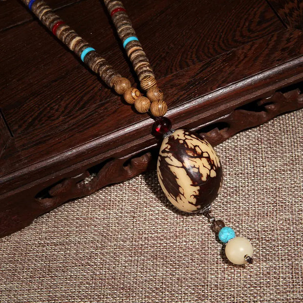 Vintage Bohemian Cotton and Linen Beaded Necklace