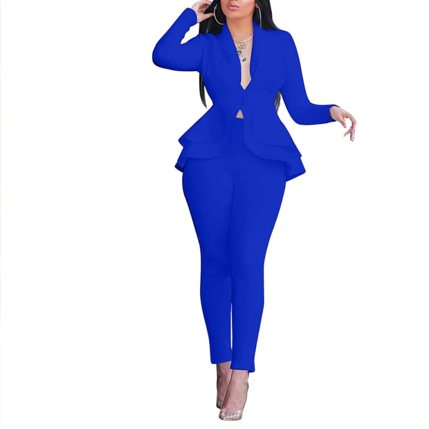 WABEOR Pant Suits for Women Dressy Wedding Guest Elegant Evening Party Plus Size Business Work Casual Pants Suit 2 Piece Outfits A-Blue