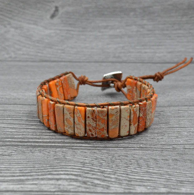 Leather Beaded Bracelet with Natural Stones and Style