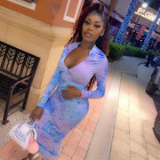 Autumn Digital Print Long Sleeve Bodycon Dress for Women