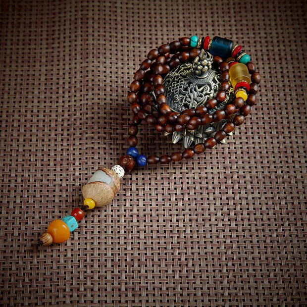 Vintage Bohemian Cotton and Linen Beaded Necklace