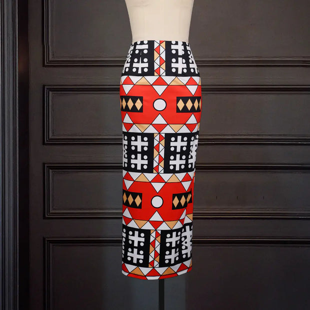 High Waist Large Size Slim Geometric Print Skirt
