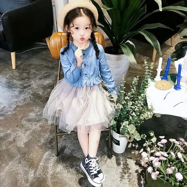 Girls' Denim Dress with Tulle Princess Skirt